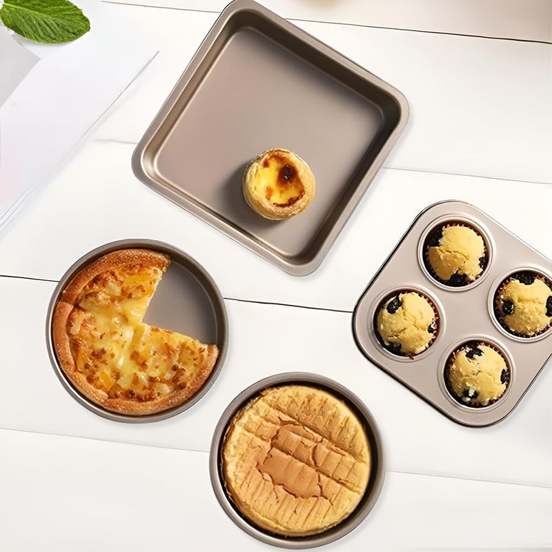 N.C Nc 5 Pieces Bakeware Set, Carbon Steel Nonstick Baking Pans,Oven Set,With Springform Pan, 6-Cup Muffin Square Roasting Pizza Tray, Rectangular Toast Box, Kitchen Tools - Image 3