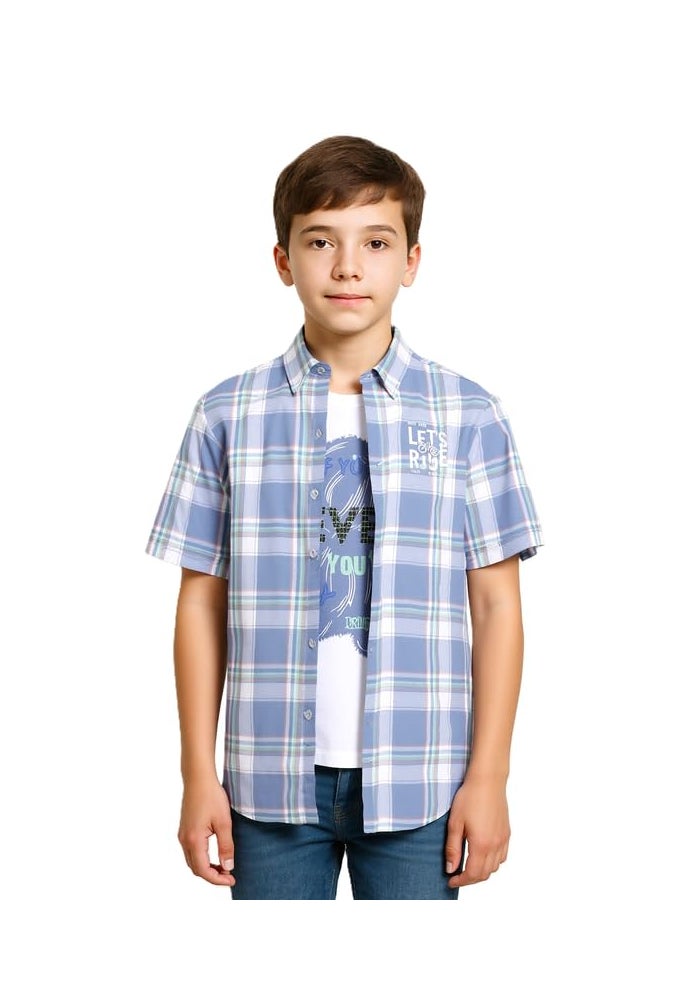 CHARCHIT CAVIO Boys Cotton Half Sleeves Checkered Casual Shirt and T-Shirt - Image 1