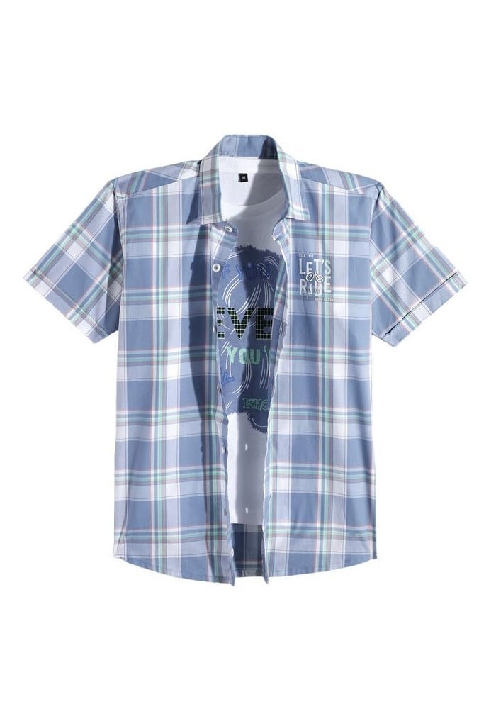CHARCHIT CAVIO Boys Cotton Half Sleeves Checkered Casual Shirt and T-Shirt - Image 4