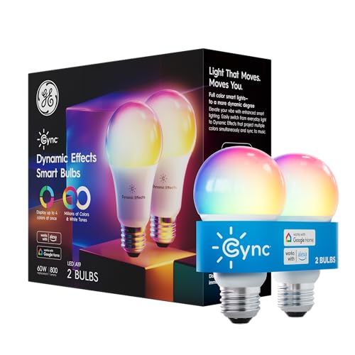 Cync مصابيح LED الذكية GE Cync بتأثيرات ديناميكية A19، أضواء ملونة تتغير مع الموسيقى عبر البلوتوث وواي فاي، متوافقة مع أليكسا وجوجل هوم (عبوة 2) - Image 1