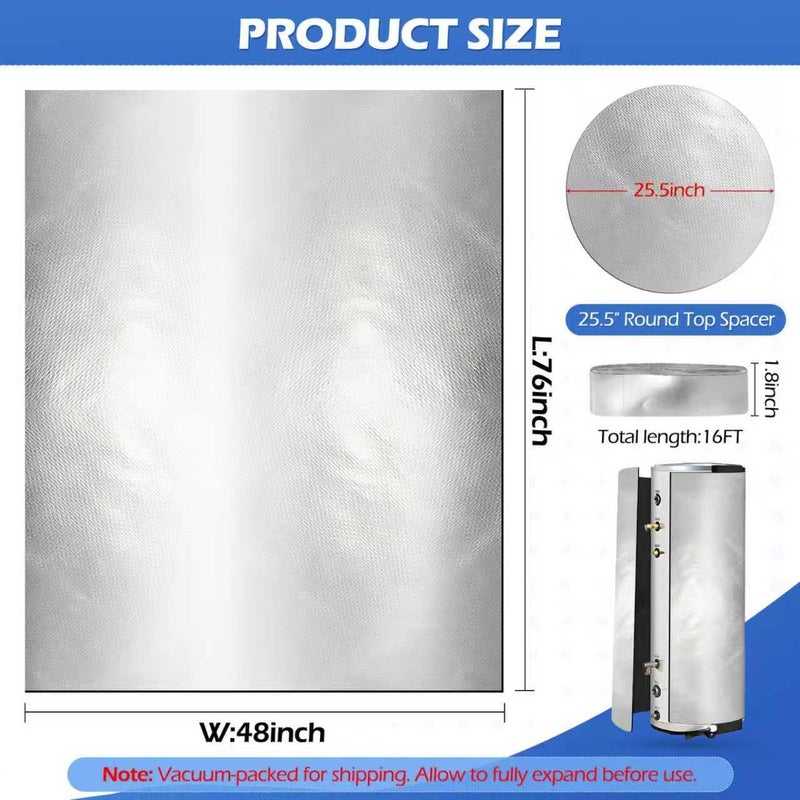 YIBOBO Upgraded Water Heater Insulation Blanket 76"x48", Pre-Oxidized Fiber for Energy Savings, Soft Tight Fit, Easy to Cut & Install, with 25.5" Round Top Spacer & 16FT Foil Tape, Fits 40-80 Gallon Tanks - Image 2
