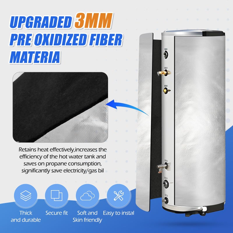 YIBOBO Upgraded Water Heater Insulation Blanket 76"x48", Pre-Oxidized Fiber for Energy Savings, Soft Tight Fit, Easy to Cut & Install, with 25.5" Round Top Spacer & 16FT Foil Tape, Fits 40-80 Gallon Tanks - Image 3