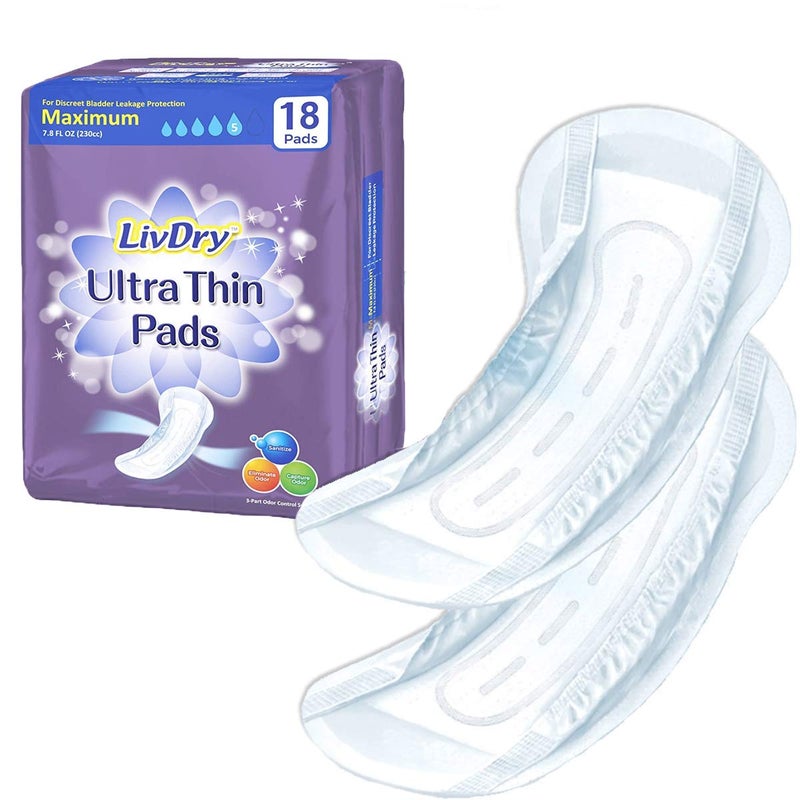 Incontinence Ultra Thin Pads for Women Leak Protection and Odor Control Extra Absorbent Maximum 18Count
