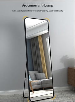 Beauenty Mirror Full Length 150cm-40cm Aluminum alloy Large Standing Dressing Mirror Hanging Leaning Against Wall Mounted Mirror with Stand for Bedroom Locker Room Living Room (Black)  - Image 2