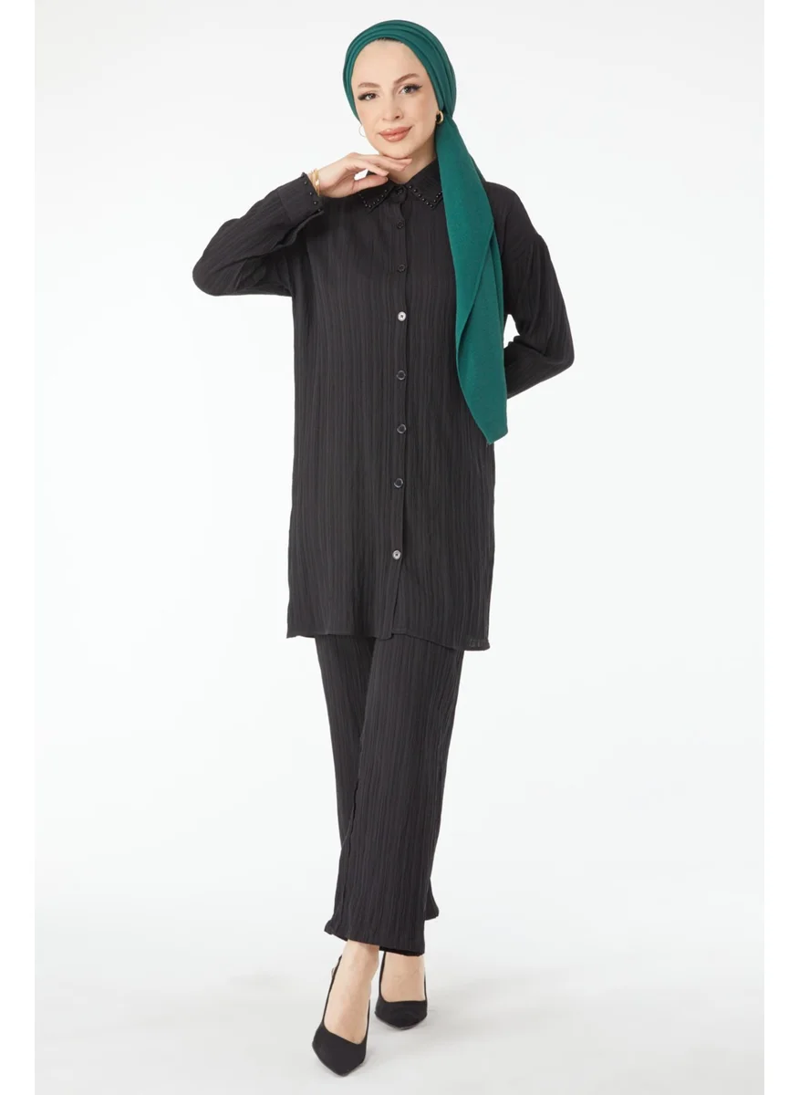 Tofisa 24505-BLACK Beaded Detailed Two Piece Suit