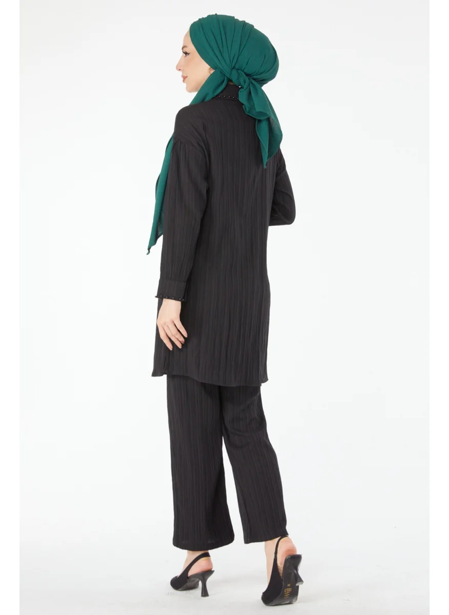 Tofisa 24505-BLACK Beaded Detailed Two Piece Suit