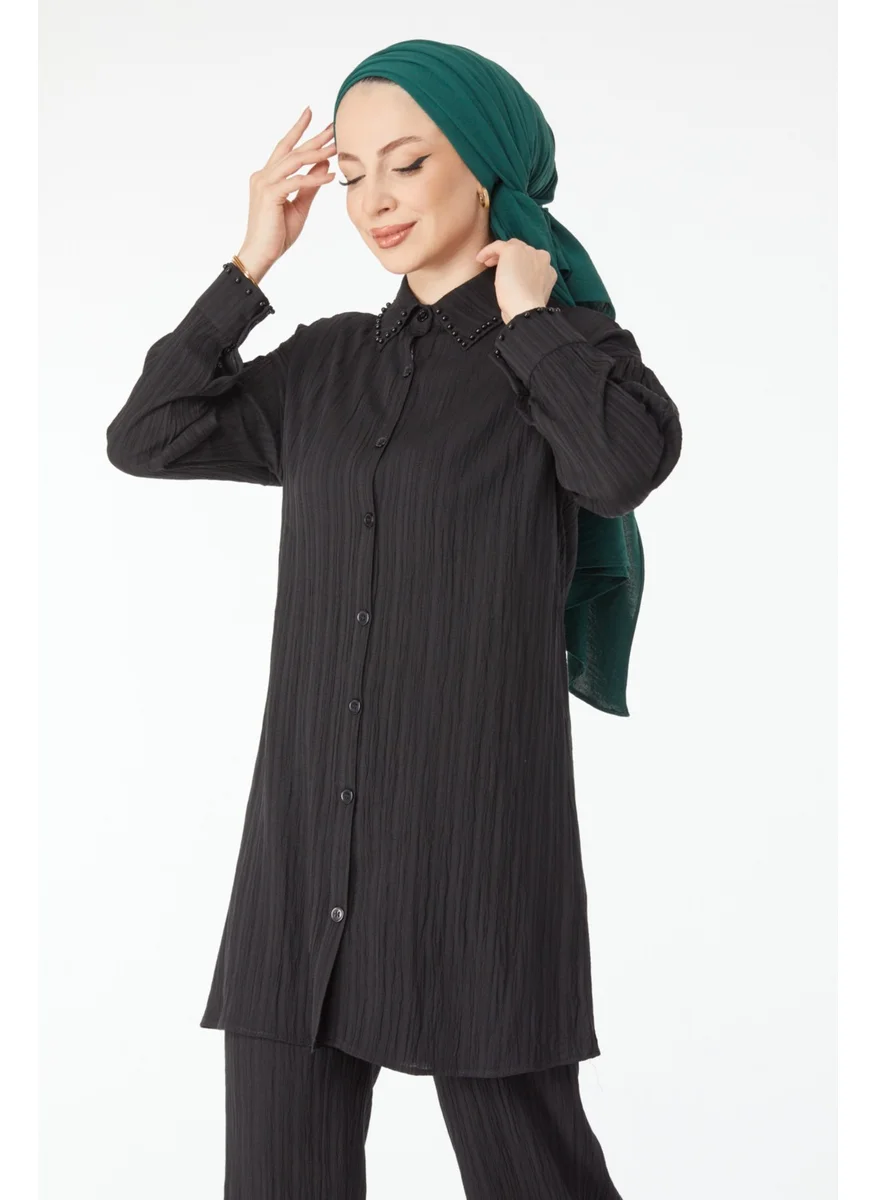Tofisa 24505-BLACK Beaded Detailed Two Piece Suit