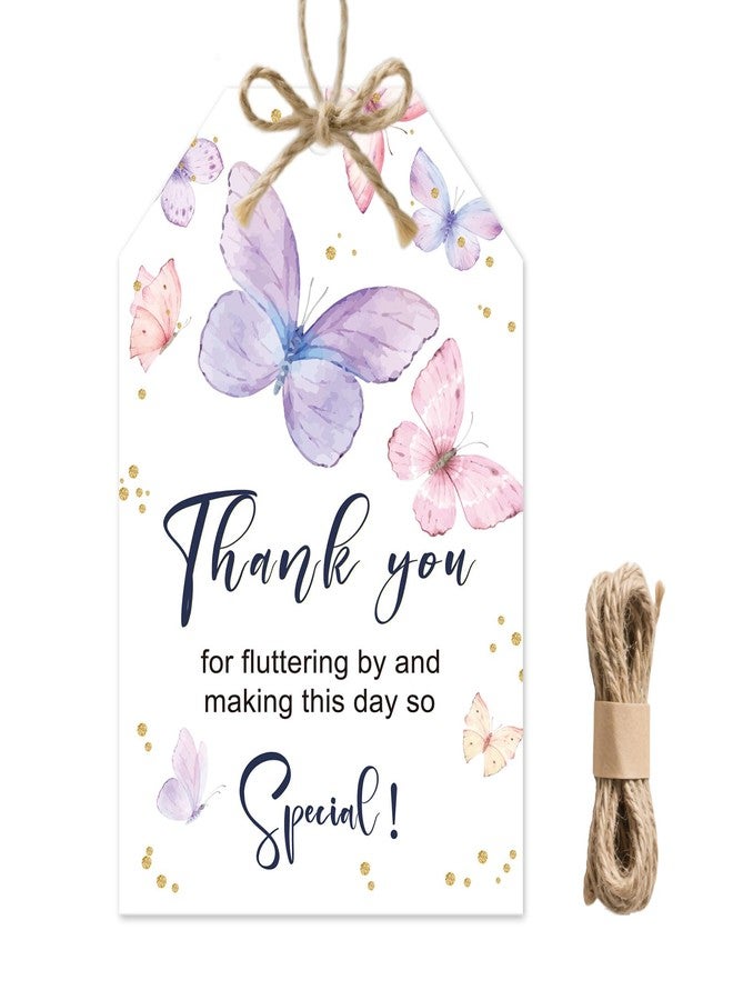 BOBYIYI 50pcs Butterfly Thank You Tags Floral Gift Tags with String for Wedding Party Wildfloral Butterfly Birthday Favor Tags Baby Shower Birthday Bridal Shower Party Favors - Image 1