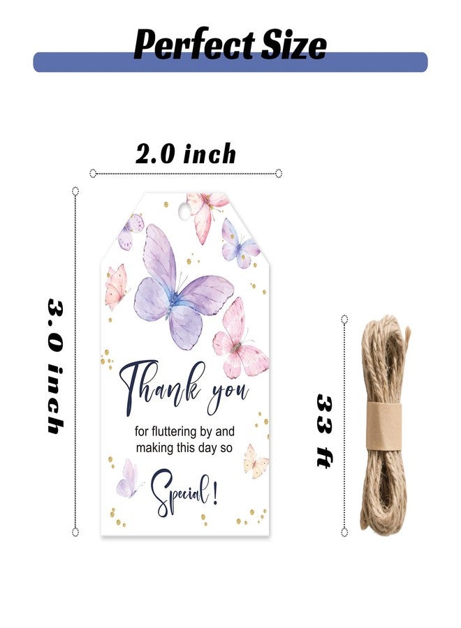 BOBYIYI 50pcs Butterfly Thank You Tags Floral Gift Tags with String for Wedding Party Wildfloral Butterfly Birthday Favor Tags Baby Shower Birthday Bridal Shower Party Favors - Image 2