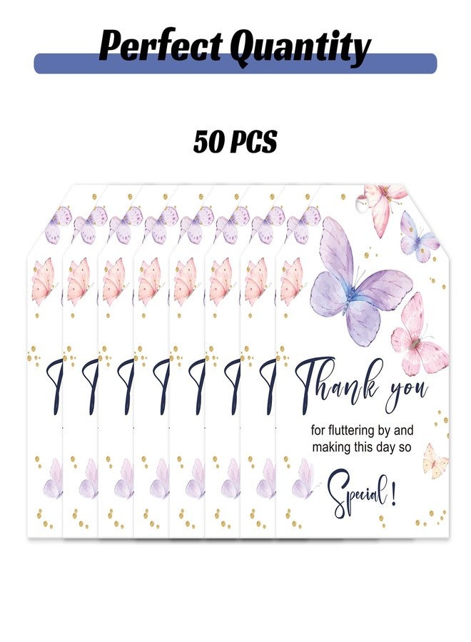 BOBYIYI 50pcs Butterfly Thank You Tags Floral Gift Tags with String for Wedding Party Wildfloral Butterfly Birthday Favor Tags Baby Shower Birthday Bridal Shower Party Favors - Image 4