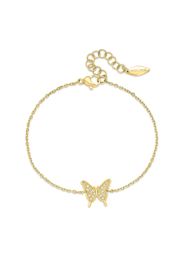 بوليس POLICE Spirit Bracelet - Gold-Plated with Crystal-Embedded Butterfly Charm for Modern Elegance and Fearlessness