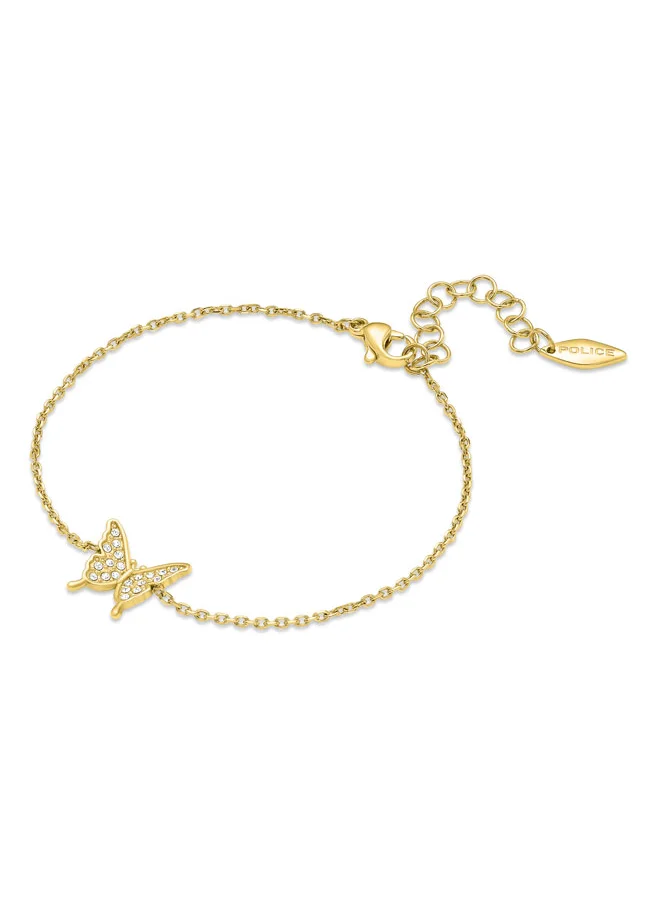 بوليس POLICE Spirit Bracelet - Gold-Plated with Crystal-Embedded Butterfly Charm for Modern Elegance and Fearlessness