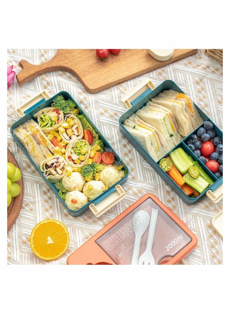 واي آند دي Lunch Box Stackable Large Bento 2000ML Container Built in Utensil for Adult Kids All One Modern Style School Office - Image 2