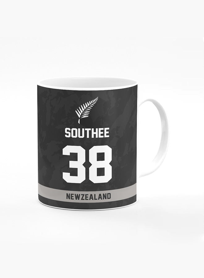Stylizedd Designer Printed Coffee Mug with Heavy Duty Handle 11oz Ceramic Personalised Gift Mugs Cup - Cricket Player - Tim Southee, Jersey Number - 38 (With Logo) - Image 1