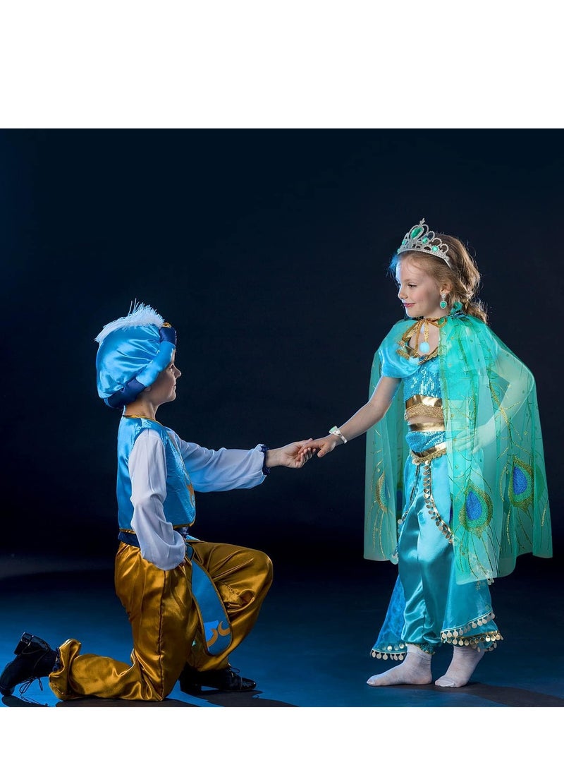 7-Piece Princess Cape Set for Girls with Tiara, Wand & Peacock Cloak - Perfect Dress-Up Costume - Image 3