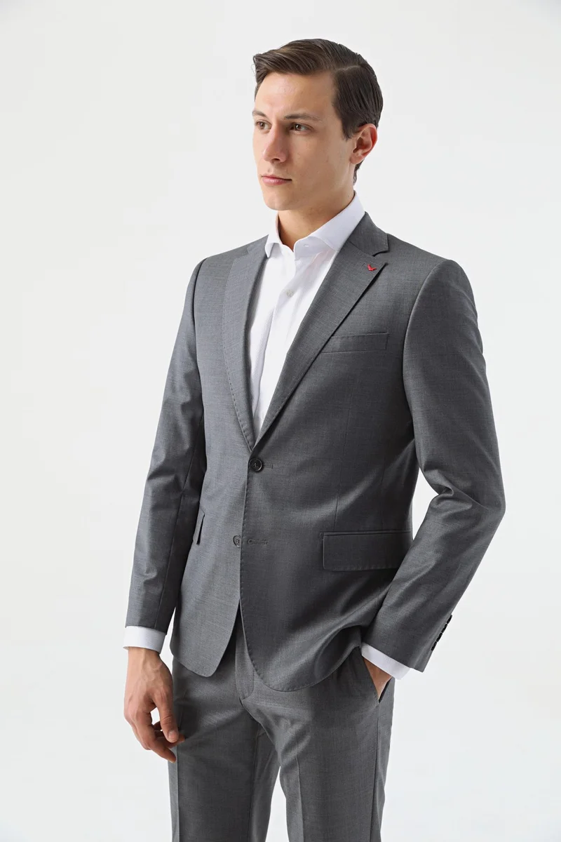 D'S DAMAT Ds Groom Slim Fit Gray Plain Suit