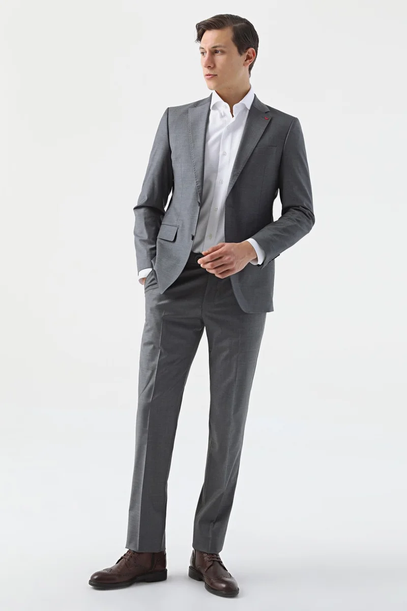 D'S DAMAT Ds Groom Slim Fit Gray Plain Suit