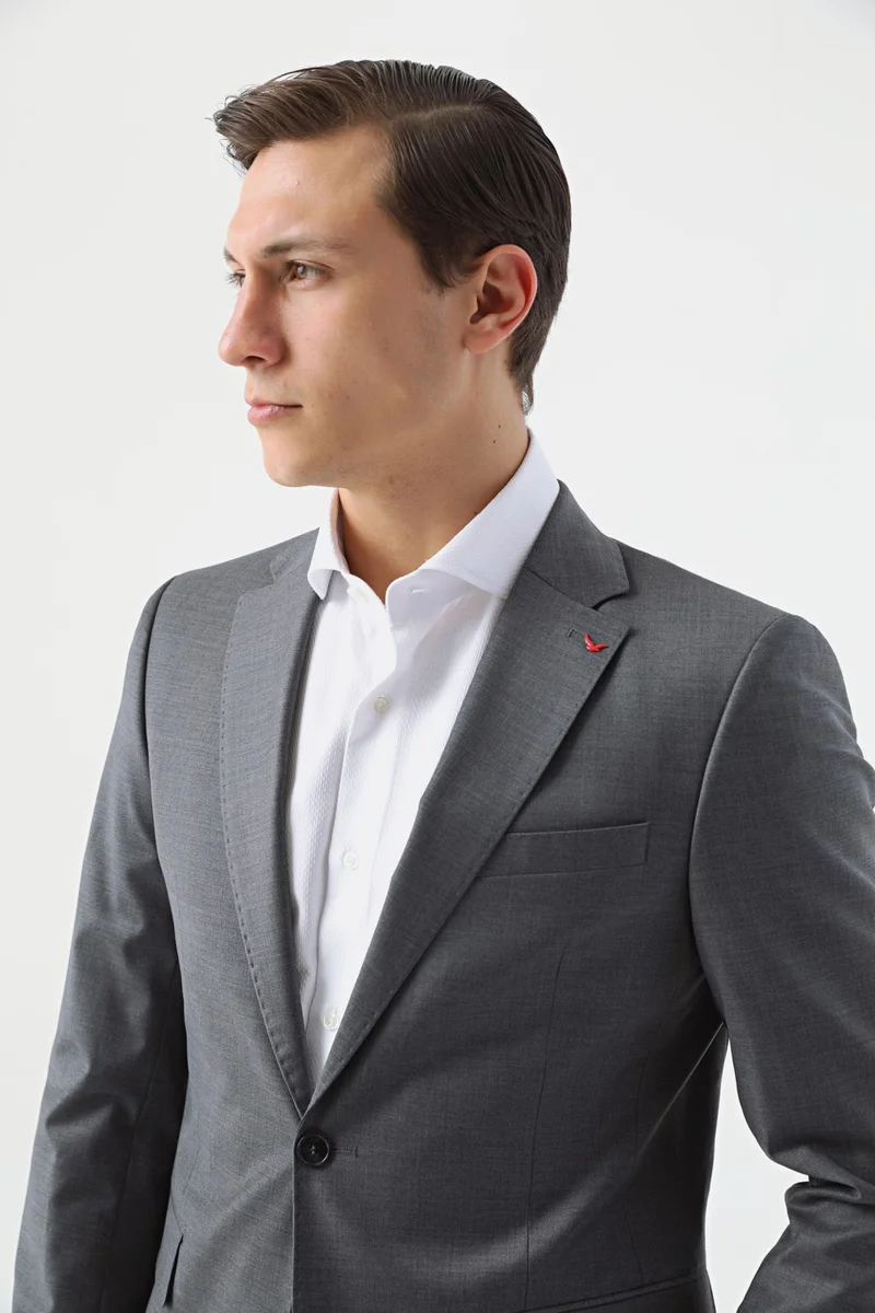 D'S DAMAT Ds Groom Slim Fit Gray Plain Suit