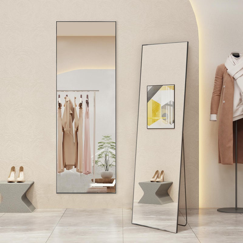 Aidoly Mirror Full Length, Upgraded 16"x59" Body Wall Mirrors with Shatter-Proof Glass, Floor Standing, Hanging or Leaning, Tall Mirror with Stand Aluminum Alloy Frame for Bedroom, Black - Image 1