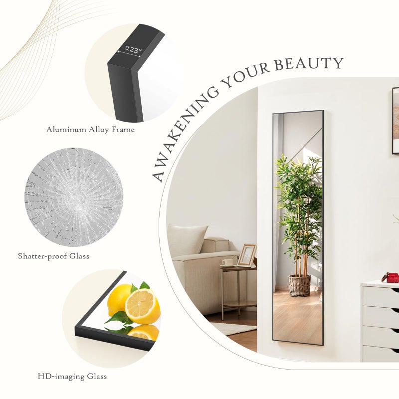 Aidoly Mirror Full Length, Upgraded 16"x59" Body Wall Mirrors with Shatter-Proof Glass, Floor Standing, Hanging or Leaning, Tall Mirror with Stand Aluminum Alloy Frame for Bedroom, Black - Image 3