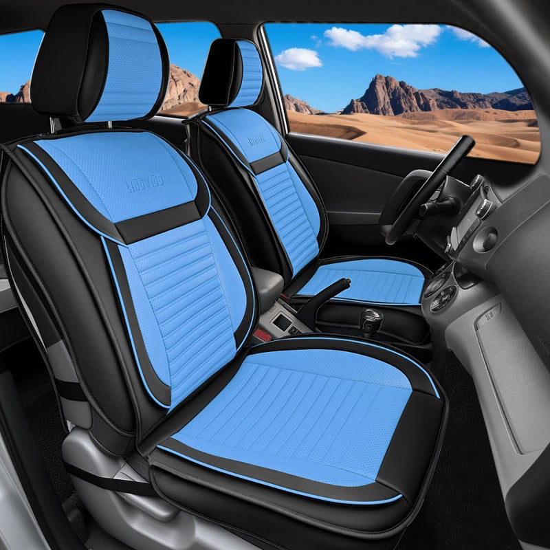LINGVIDO Car Seat Covers Breathable and Waterproof Faux Leather Automotive Seat Covers for Cars SUV Truck SedanUniversal AntiSlip Seat Cover with Backrest Full Set Light Blue Black