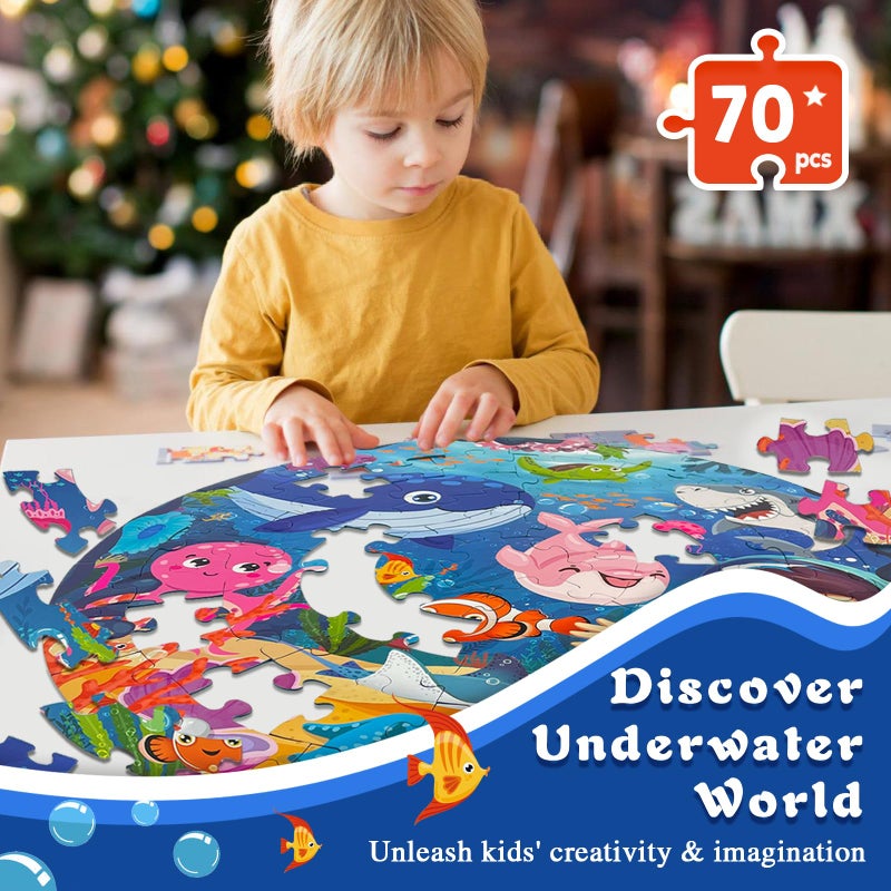 TALGIC Puzzles for Kids Ages 4-6, Large 70 Piece Round Ocean Floor Puzzles, Kids Puzzles 4-6 with Colorful Underwater World, Educational Learning Toys for 3, 4, 5, 6, 7, 8 - Image 3