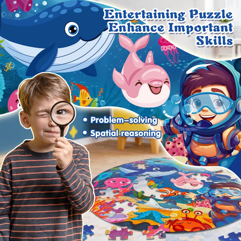 TALGIC Puzzles for Kids Ages 4-6, Large 70 Piece Round Ocean Floor Puzzles, Kids Puzzles 4-6 with Colorful Underwater World, Educational Learning Toys for 3, 4, 5, 6, 7, 8 - Image 2