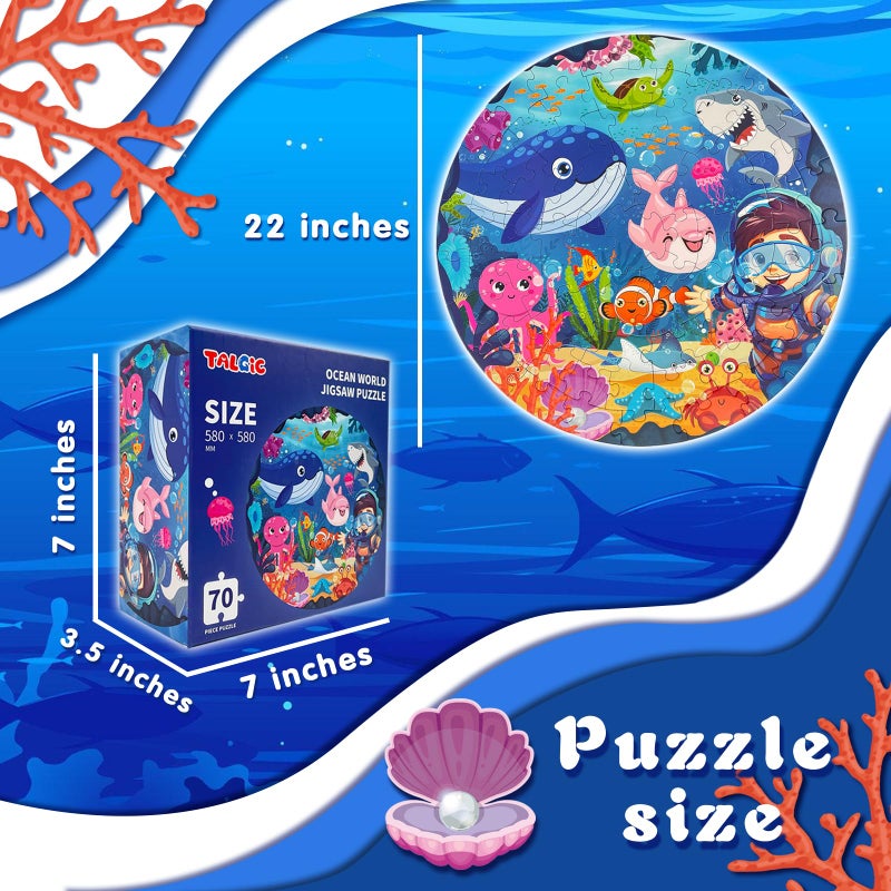 TALGIC Puzzles for Kids Ages 4-6, Large 70 Piece Round Ocean Floor Puzzles, Kids Puzzles 4-6 with Colorful Underwater World, Educational Learning Toys for 3, 4, 5, 6, 7, 8 - Image 5