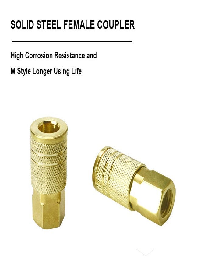 JS TOOLS Grehge eces Female Air Coupler Set, 1/4 Inch NPT Thread and Body Size Quick Connect Air Tool, Industrial Grade M-Style Coupler with Brass Finish for Quickly and Safely Disconnect Air Hose - Image 2
