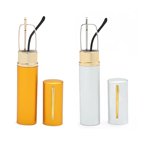 OWTXIS 2 Pack Blue Light Blocking Reading Glasses - Slim Pocket Readers with Pen Clip Case Mini Lightweight Readers (Gold, Silver, +2.50) - Image 1