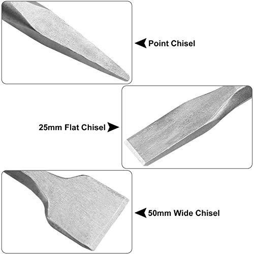 APACALI 6 Pcs SDS Max Bits Chisel Set Hammer Drill Chisel Set 3/4 inch Masonry Concrete Chisel Drill Bits, 11-inch Length Rotary Hammer Chisel Bits Including 50mm Wide Chisel, 25mm Flat Chisel, Point Chisel - Image 5