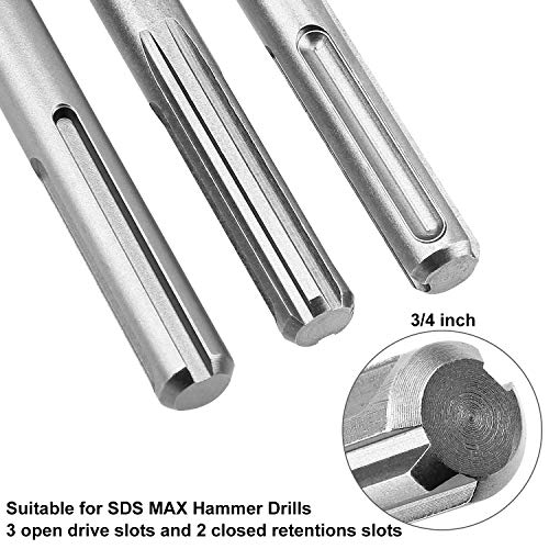 APACALI 6 Pcs SDS Max Bits Chisel Set Hammer Drill Chisel Set 3/4 inch Masonry Concrete Chisel Drill Bits, 11-inch Length Rotary Hammer Chisel Bits Including 50mm Wide Chisel, 25mm Flat Chisel, Point Chisel - Image 4