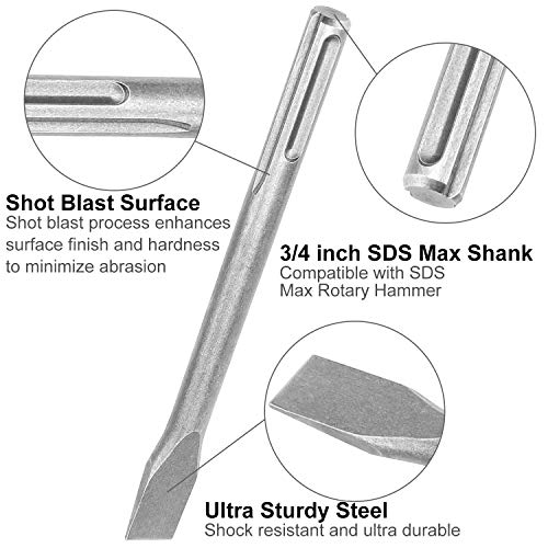 APACALI 6 Pcs SDS Max Bits Chisel Set Hammer Drill Chisel Set 3/4 inch Masonry Concrete Chisel Drill Bits, 11-inch Length Rotary Hammer Chisel Bits Including 50mm Wide Chisel, 25mm Flat Chisel, Point Chisel - Image 3