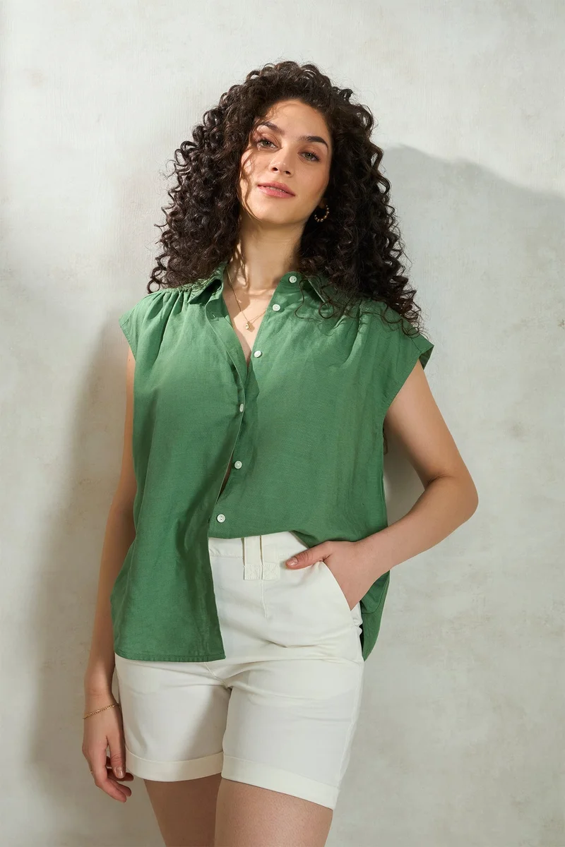 Virgio  VIRGIO Linen Collared Top for Women | Best Price UAE