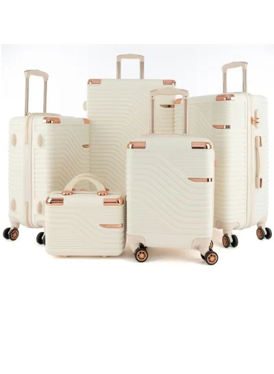 ليمرا طقم شنط سفر مكون من خمس حقائب أمتعة لون بيج بمقاس 32"/28"/24"/20"/12 انش