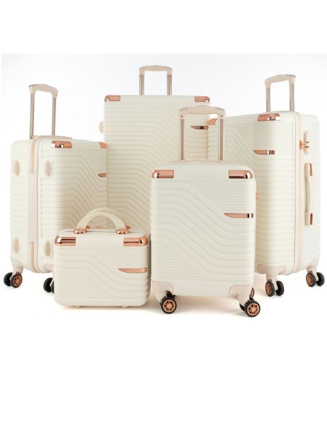 ليمرا - طقم شنط سفر مكون من خمس حقائب أمتعة لون بيج بمقاس 32"/28"/24"/20"/12 انش - Image 1