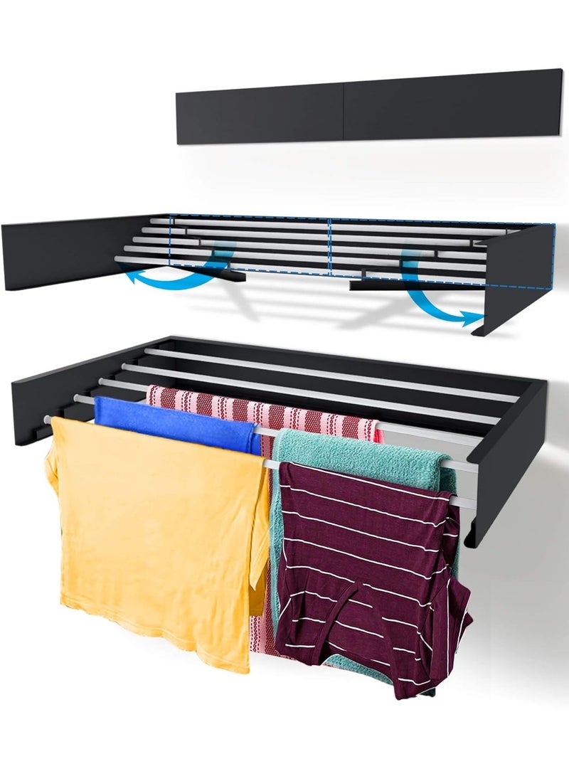 Relex Wall Mounted Drying Rack, Foldable Wall Mount Laundry, Retractable Drying Rack, Clothes Drying Rack for Indoor & Outdoor Organization, 100% Aluminum Rods, 5 Rods (Black) - Image 1