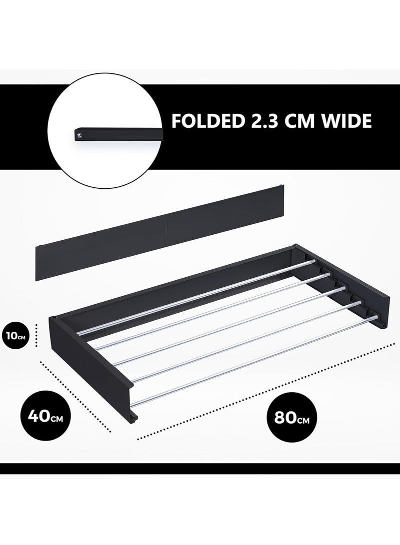 Relex Wall Mounted Drying Rack, Foldable Wall Mount Laundry, Retractable Drying Rack, Clothes Drying Rack for Indoor & Outdoor Organization, 100% Aluminum Rods, 5 Rods (Black) - Image 2