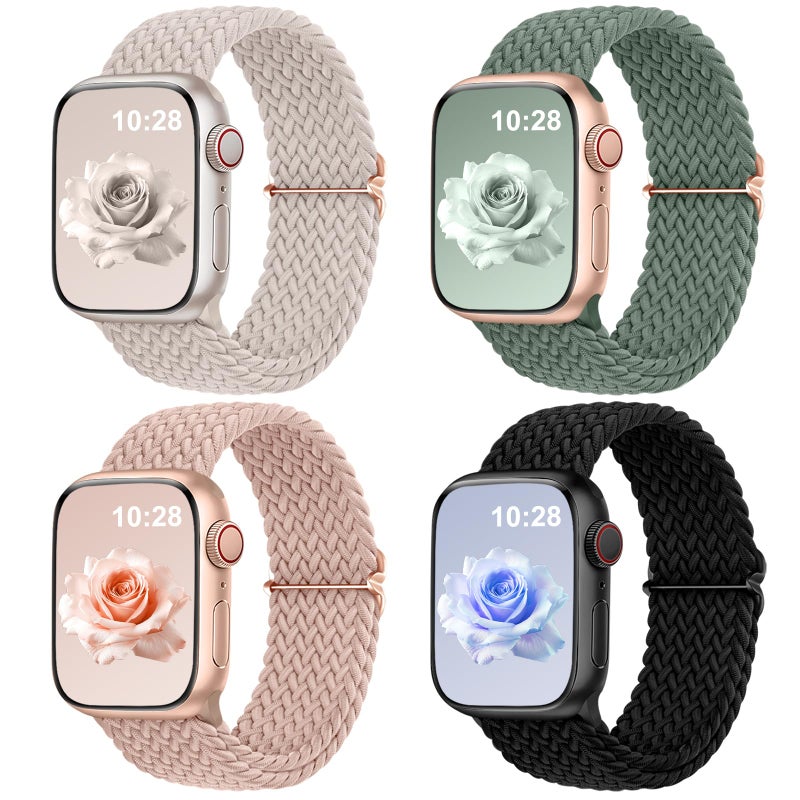 DaQin 4 Pack Braided Stretchy Solo Loop for Apple Watch Bands Women Men 40mm 41mm 42mm 44mm 45mm 46mm 49mm 38mm, Soft Nylon Elastic Sport Strap for iWatch Band Series 11 10 9 8 7 6 5 4 3 2 1 SE Ultra - Image 1