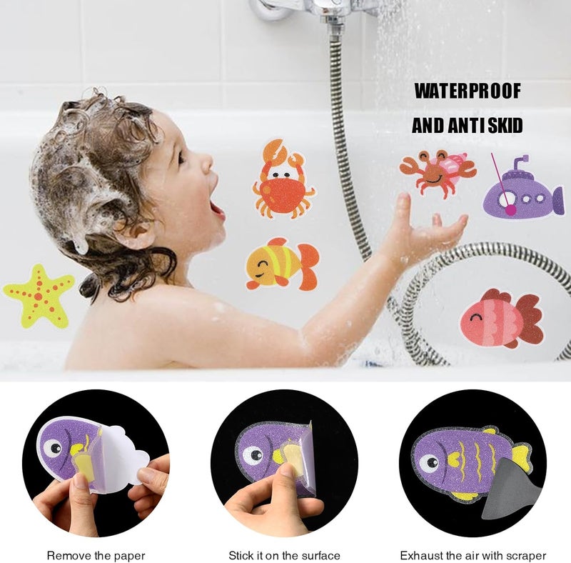Secopad Non Slip Bathtub Stickers, 20pcs Submarine Sea Creature Adhesive Kids Anti Slip Decal Treads for Shower and Bath Tub with Premium Scraper - Image 5