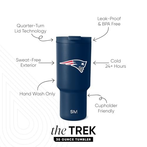 Simple Modern Officially Licensed NFL New England Patriots 30 oz Tumbler with Flip Lid and Straws Insulated Cup Stainless Steel Gifts for Men Women Trek Collection New England Patriots - Image 3