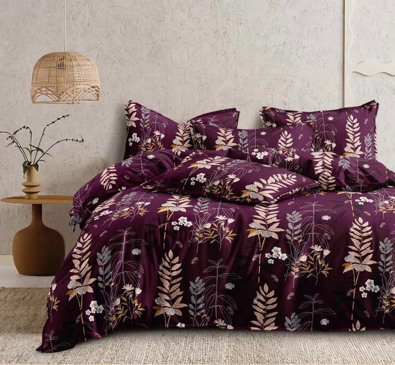 Subtlespreads XXL Premium Cotton Feel Super King Size Printed Bedsheets for Double Bed with 2 Pillow Covers - Bed Sheets for Bedroom (Purple Plants, Super King 108x108), 200 TC - Image 4