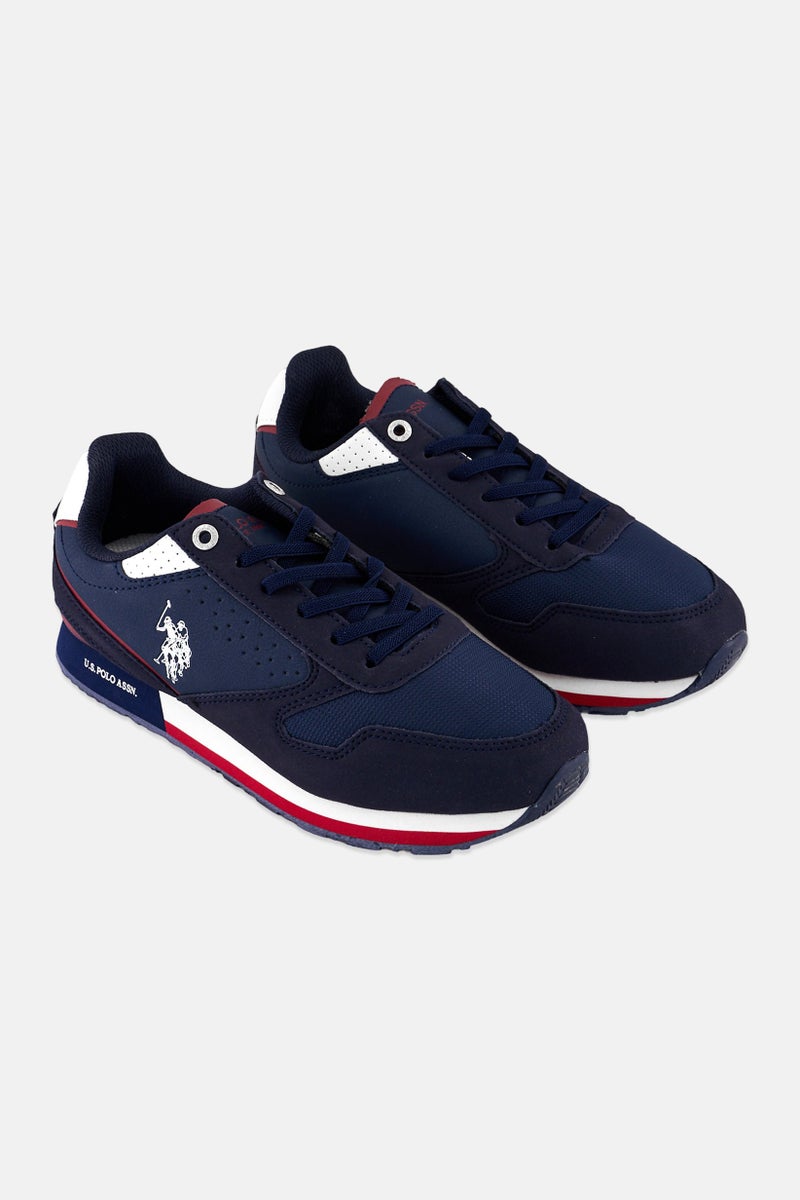U.S. Polo Assn. Kids Boy Eco Suede-Nylon Lace Up Casual Shoes, Navy Blue  - Image 1
