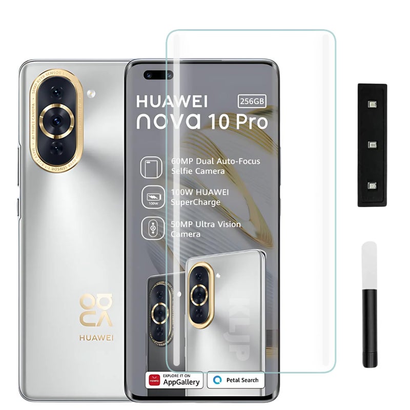 KLJP حماية شاشة زجاجية مقواة من غوريلا بتقنية HD+ المنحنية مع حماية UV مصممة لهواوي نوفا 10 برو - حماية كاملة من الحافة إلى الحافة مع مجموعة تركيب سهلة - Image 1
