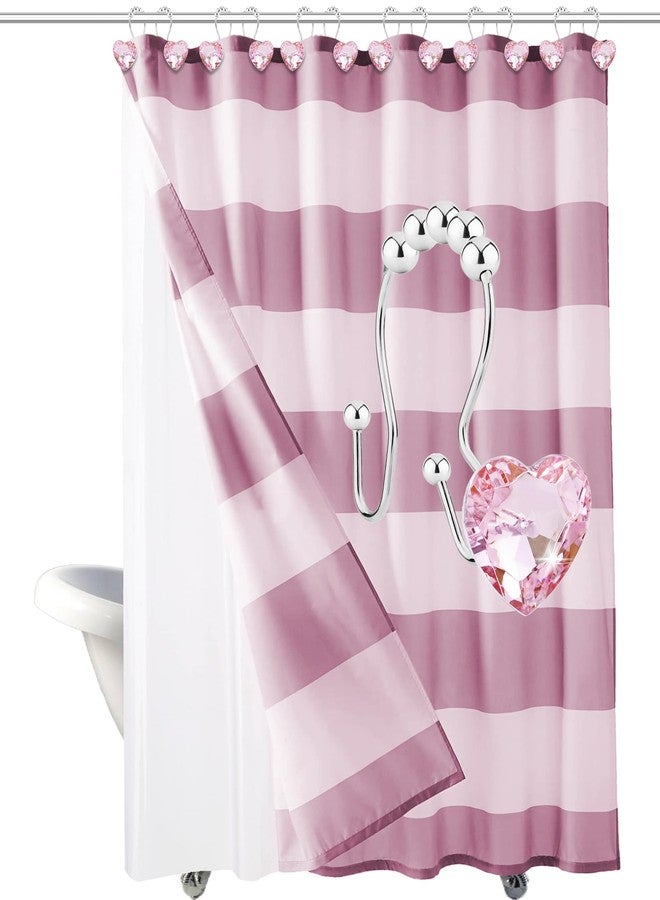 Yapicoco Shower Curtain Hooks Rings for Bathroom, 12PCS Valentines Day Heart Stainless Steel Rust Resistant Decorative Rhinestones Double Shower Hooks Hangers for Shower Curtains, Clothing, etc. - Image 5