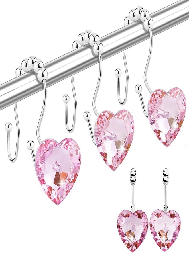 Yapicoco Shower Curtain Hooks Rings for Bathroom, 12PCS Valentines Day Heart Stainless Steel Rust Resistant Decorative Rhinestones Double Shower Hooks Hangers for Shower Curtains, Clothing, etc. - Image 1
