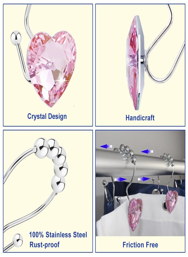 Yapicoco Shower Curtain Hooks Rings for Bathroom, 12PCS Valentines Day Heart Stainless Steel Rust Resistant Decorative Rhinestones Double Shower Hooks Hangers for Shower Curtains, Clothing, etc. - Image 2