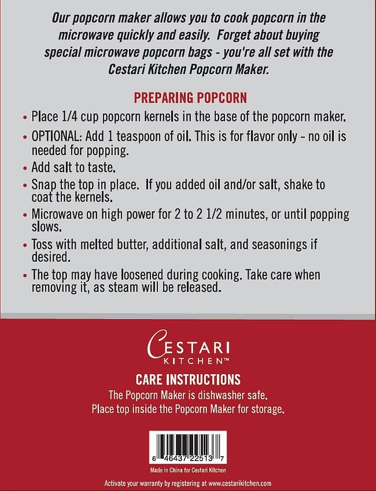 Cestari Microwave Popcorn Popper | Replaces Microwave Popcorn Bags | Healthy Air Popped Popcorn - No Oil Needed | BPA Free Premium European Grade Silicone Popcorn Maker by Cestari Kitchen (Red Makes 8 cups) - Image 2