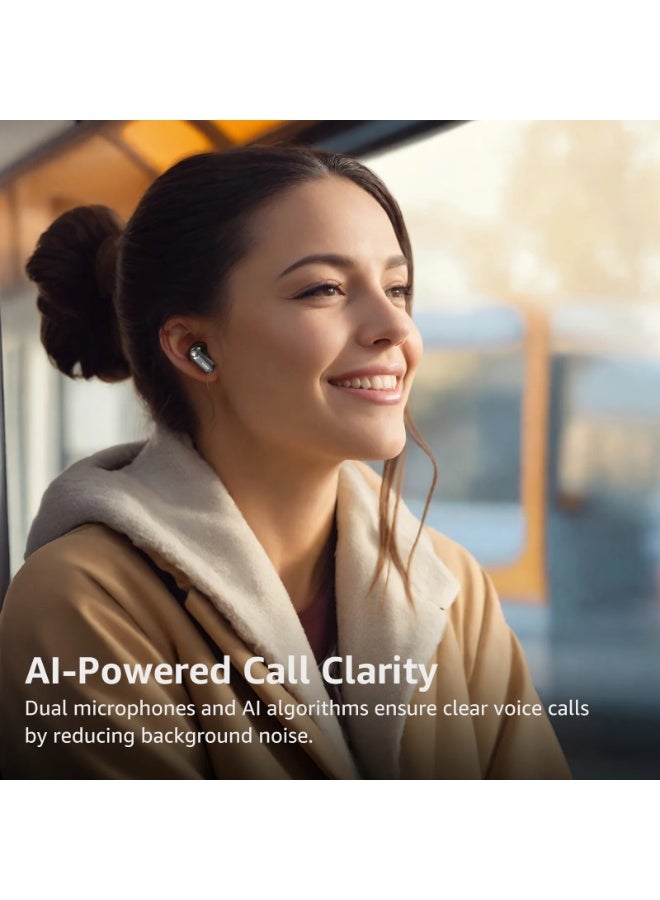 توزو سماعات Aerosound3 اللاسلكية بتقنية إلغاء الضوضاء الهجينة، مشغلات 10 مم مع جهير عميق، 4 ميكروفونات بتقنية ENC الذكية لمكالمات مدعومة بالذكاء الاصطناعي، 32 إعداد EQ عبر التطبيق، بلوتوث 5.4، تصميم علبة كريستالية، اللون أسود - Image 3