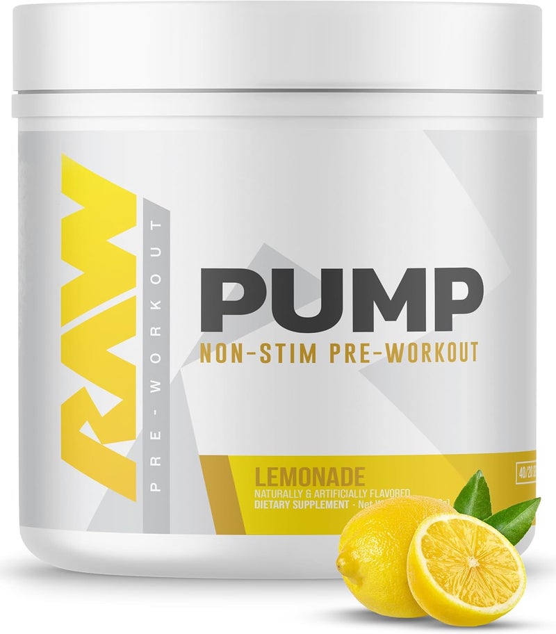 RAW Pump Stim Free Pre Workout  NonStimulant Supplement Powder Nitric Oxide Booster Supplements Drink for Powerful Pumps During Lemonade 40 Servings 108 Pound Pack of 1 165788 Ounce